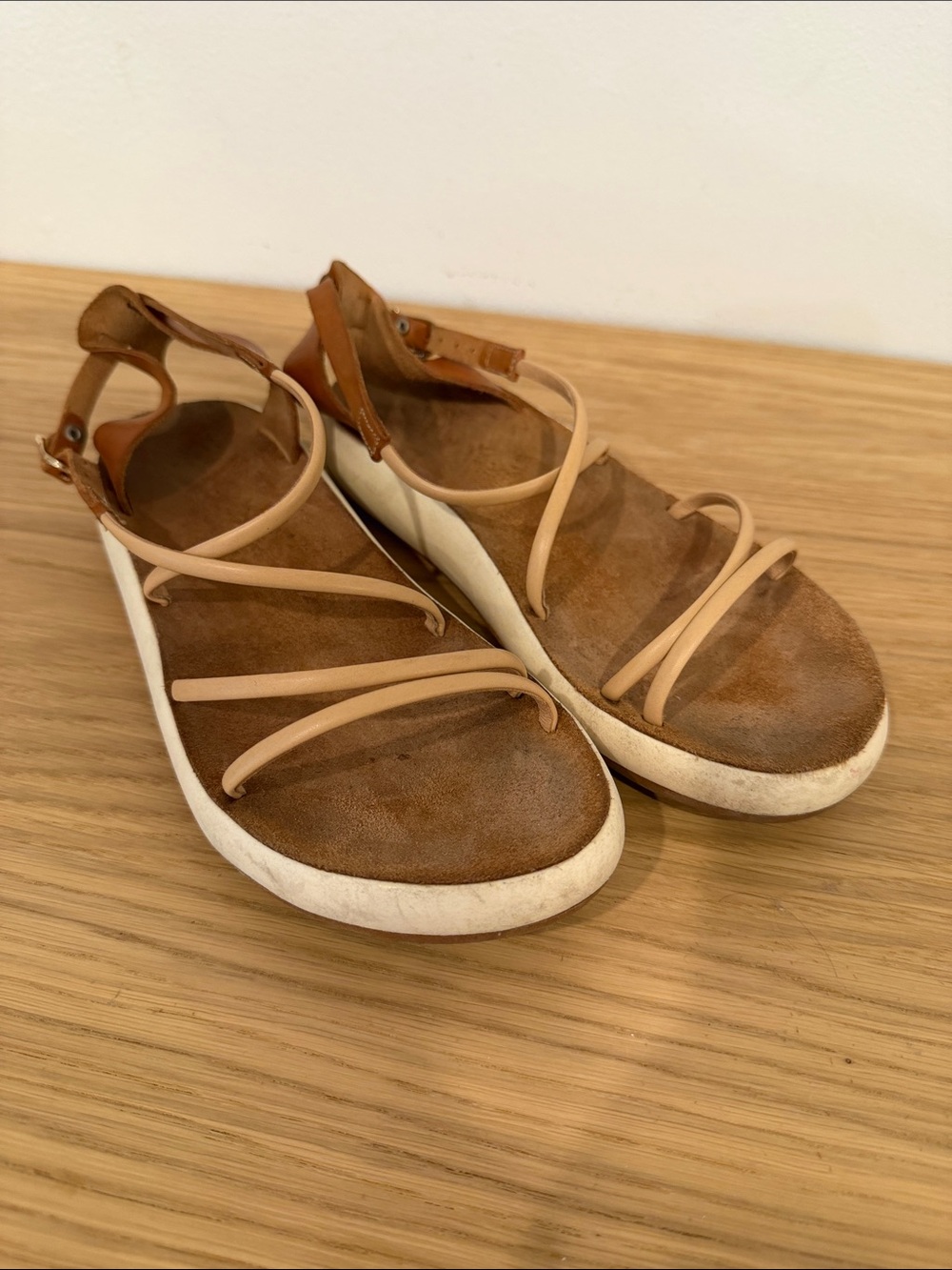 Ancient Greek Sandals Nude and Brown Leather Strappy Platform Sandals